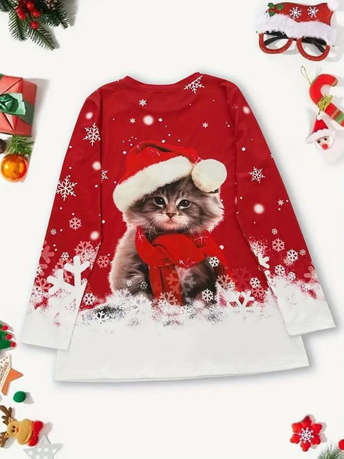 Women's Christmas Cat Graphic T-Shirt