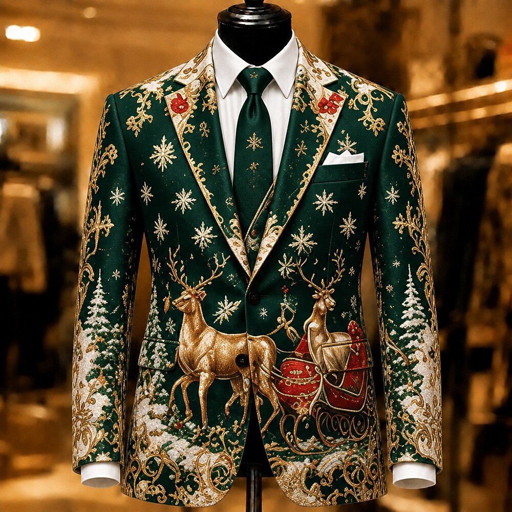 Men's White Reindeer Christmas Blazer