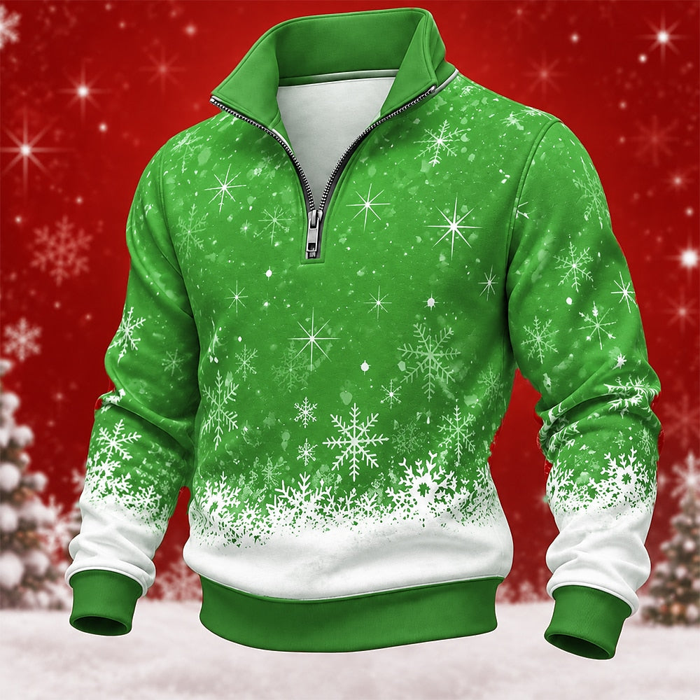 Snowflake Christmas Stand Collar Zip Sweatshirt