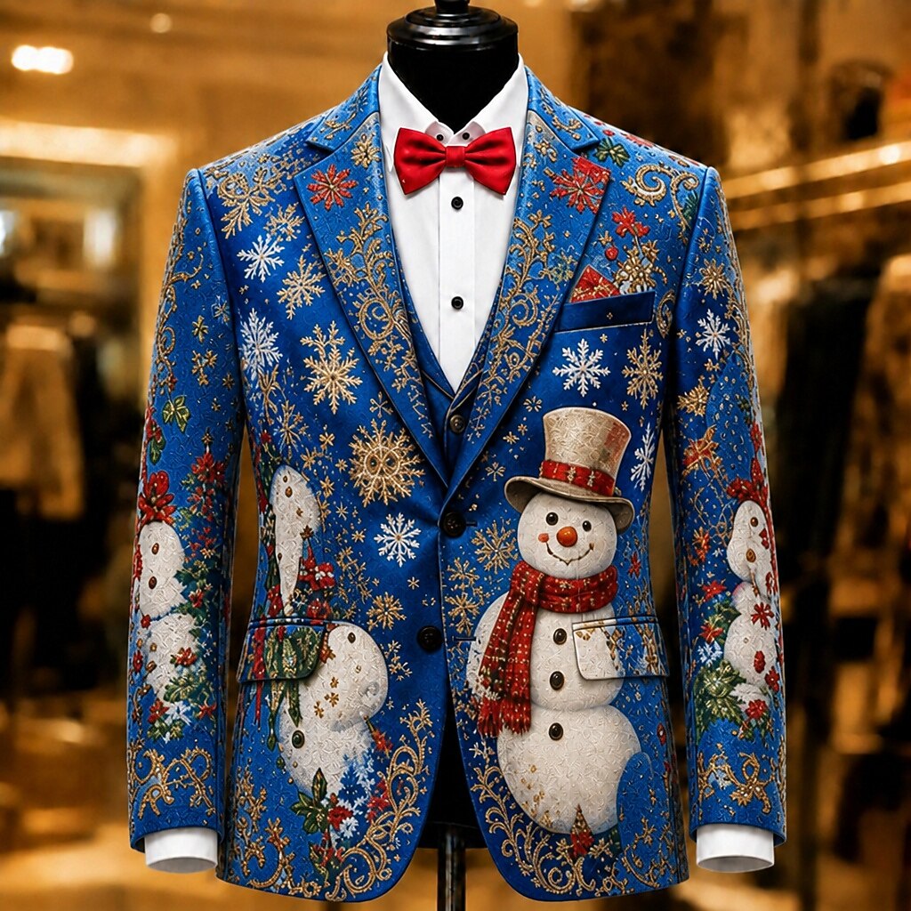 Men's Blue Snowman Christmas Blazer