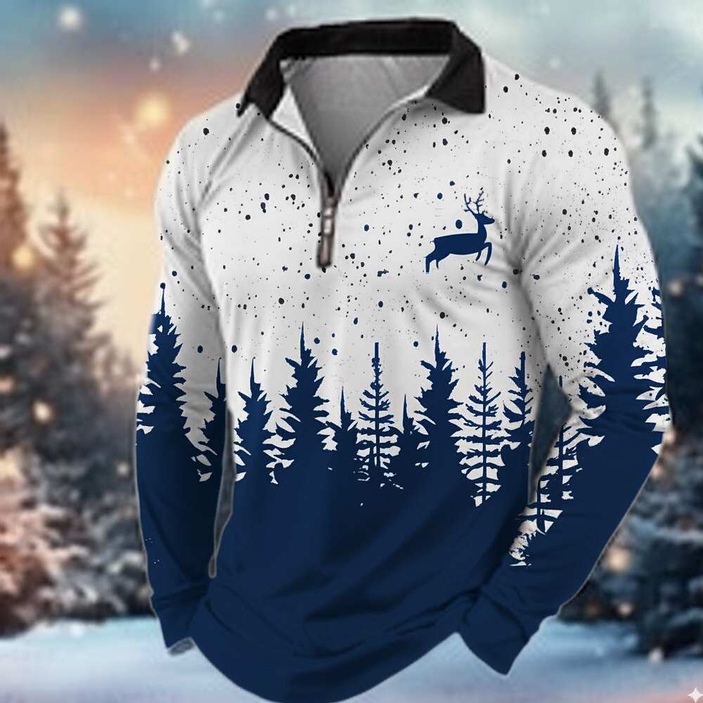 Christmas Reindeer Long Sleeve Polo Shirt