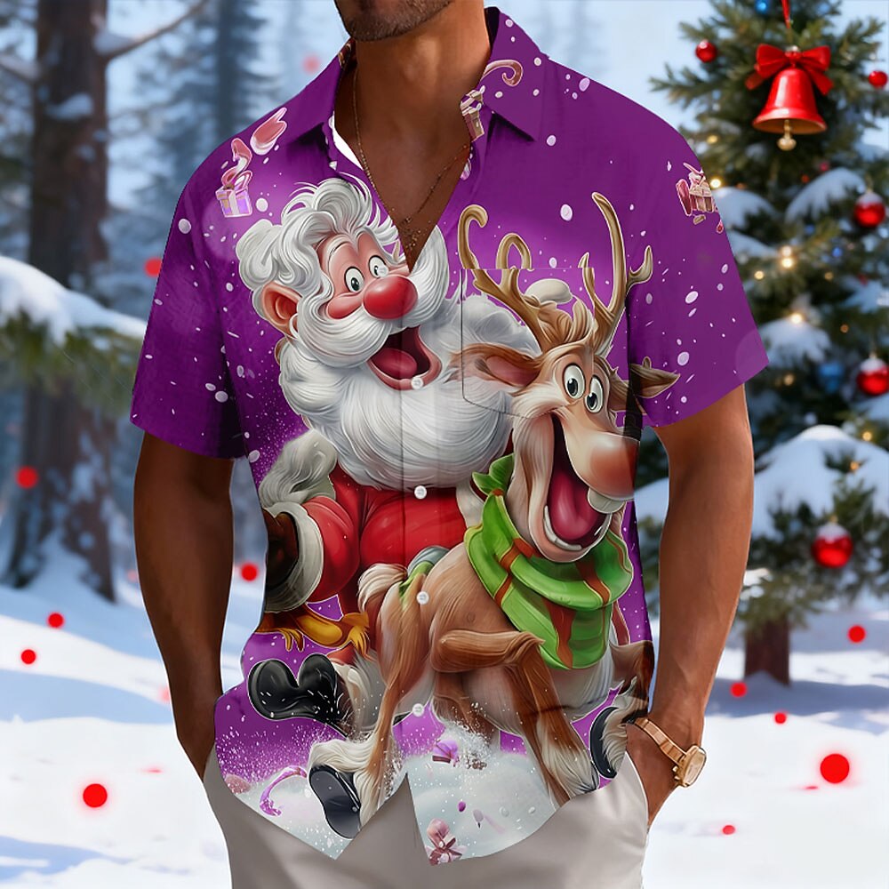 Santa Reindeer Christmas Short Sleeve Shirt