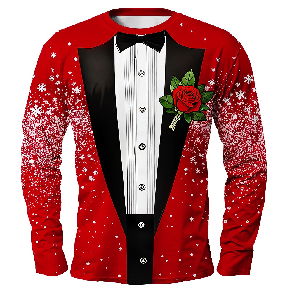 Men's Red Christmas Tuxedo Long Sleeve Shirt