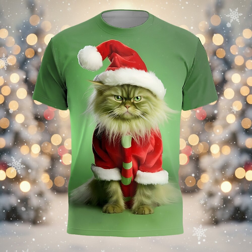 Men's Christmas Cat Artistic Graphic Tee
