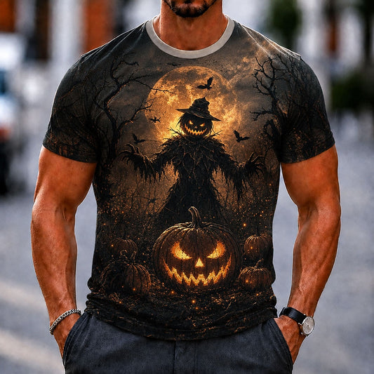 Men's Pumpkin Straw Graphic Casual Tee