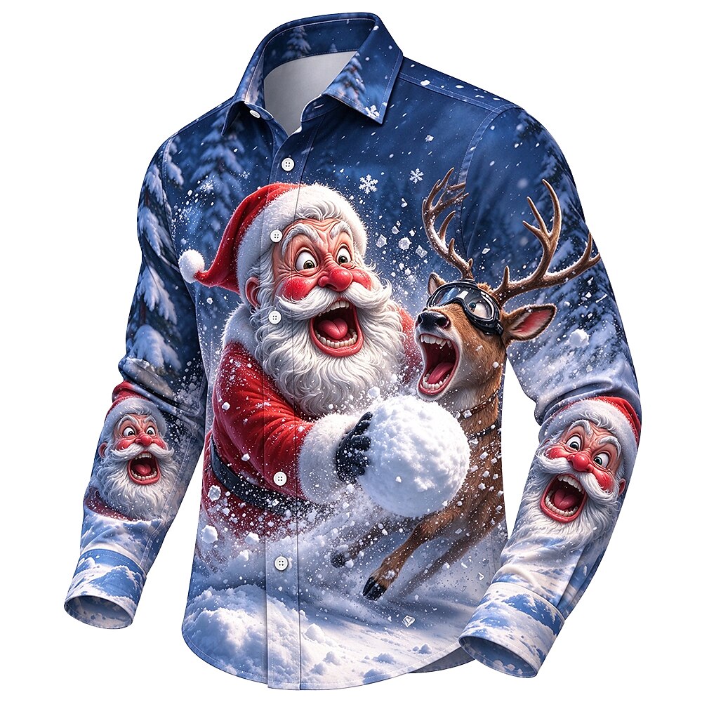 Men's Santa Claus Pattern Button Up Shirt