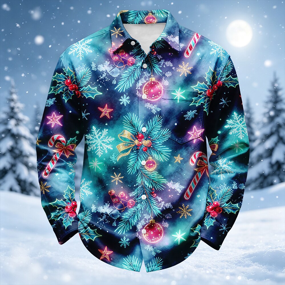 Snowflake Christmas Scene Button Up Shirt