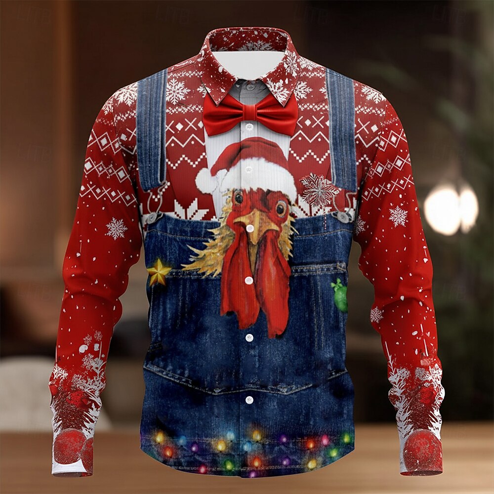Christmas Rooster Animal Costume Button Shirt