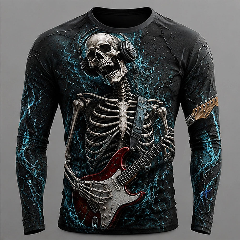 Men's Skeleton Guitar Rock Graphic Tee