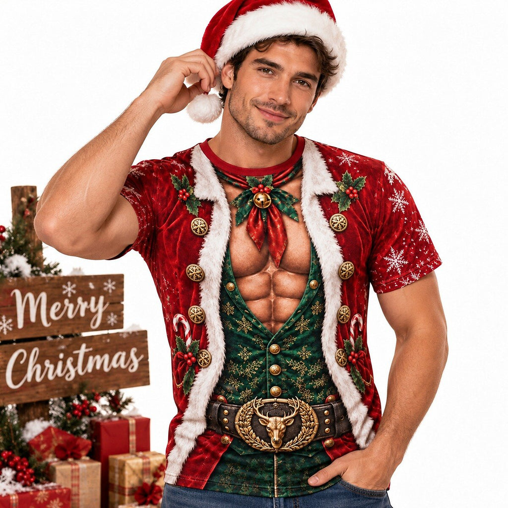 Christmas Hunk Santa Funny Graphic T-Shirt