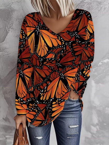 Women's Butterfly V Neck Graphic Tee