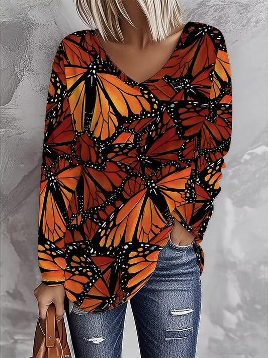 Women's Butterfly V Neck Graphic Tee