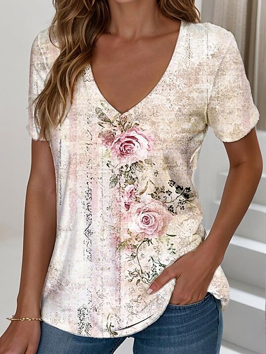 Women's Vintage Floral V Neck Tee