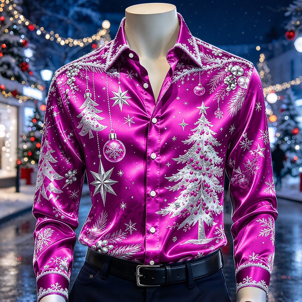 Men's Christmas Bauble Print Satin Shirt