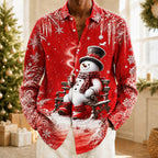 Christmas Snowman Button Casual Shirt