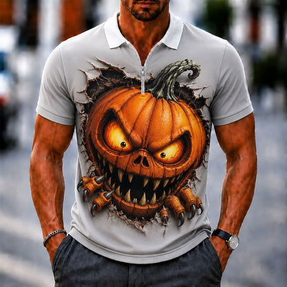 Men's Pumpkin Zip Polo Festival Shirt