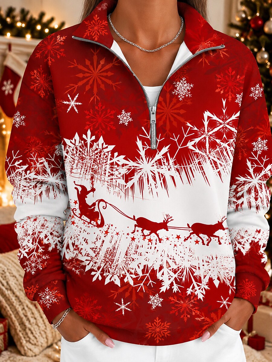 Women's Snowflake High Neck Zip Sweatshirt