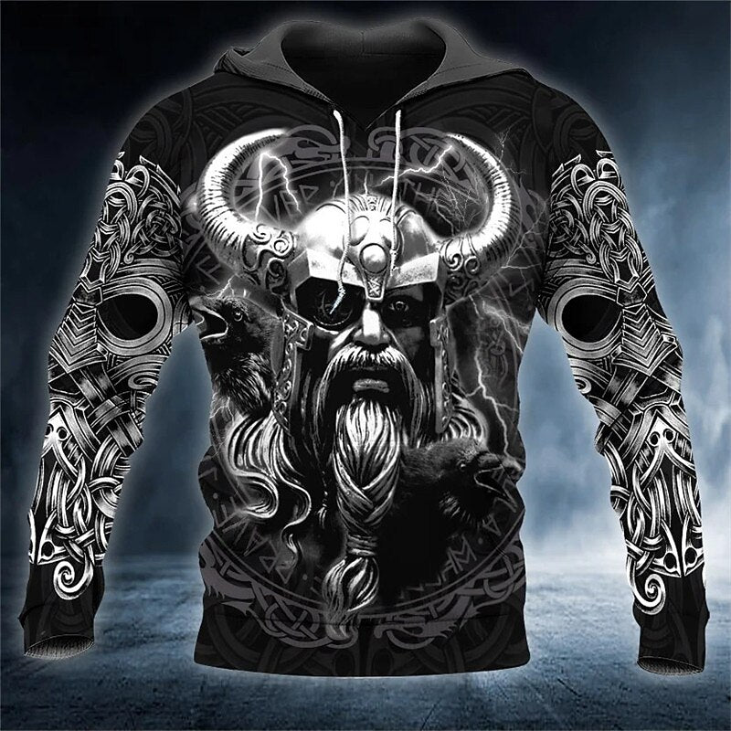 Men's Viking Warrior Graphic Print Hoodie