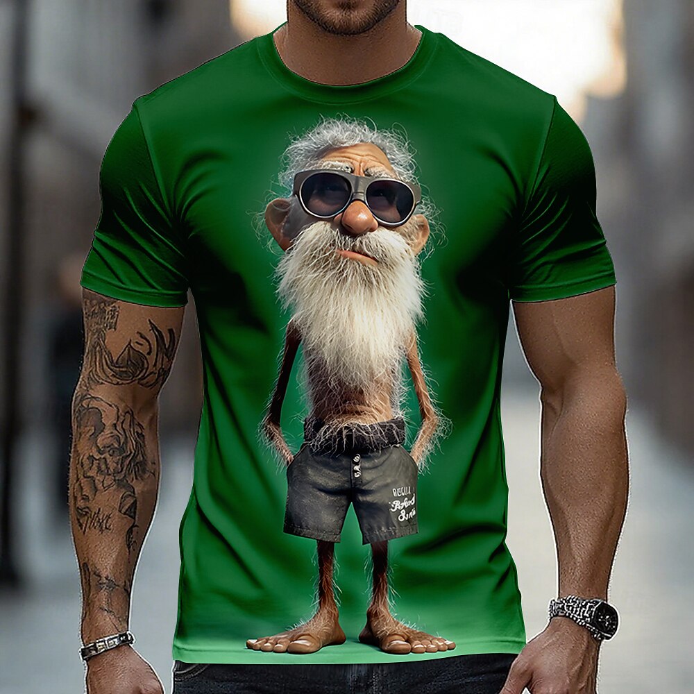 Men's Cool Grandpa Caricature Graphic Tee
