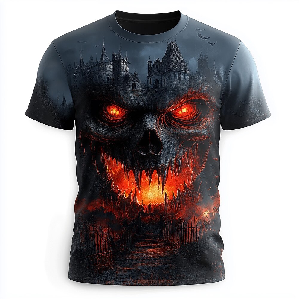 Men's Flaming Skull Horror Graphic Tee