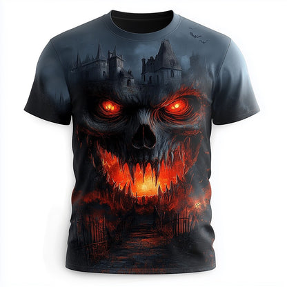 Men's Flaming Skull Horror Graphic Tee