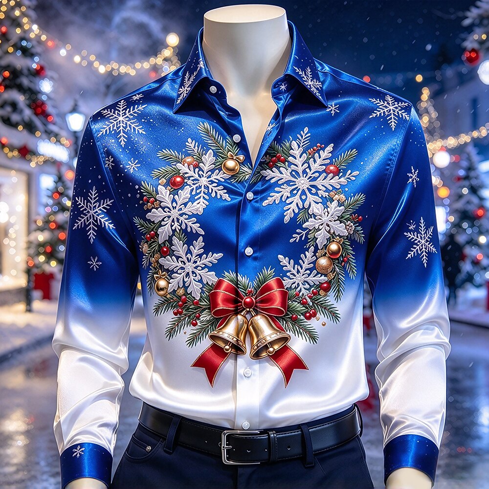 Men's Christmas Bell Ornament Satin Shirt