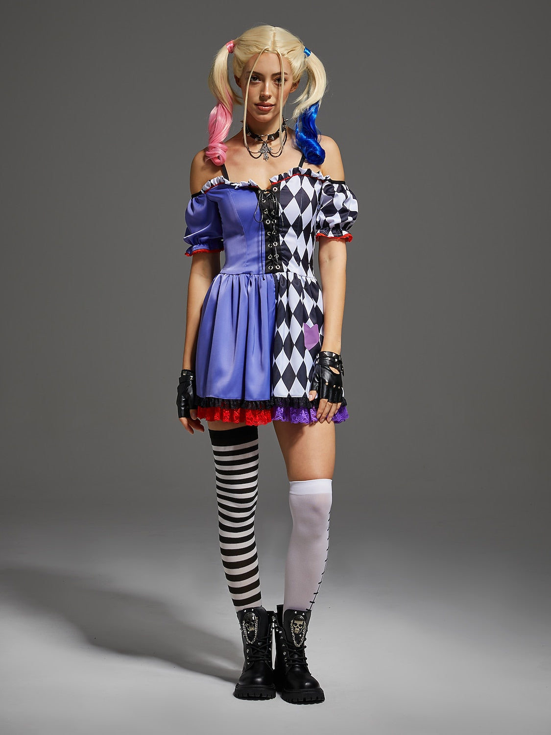 Women's Gothic Joker Halloween Circus Costume Dress