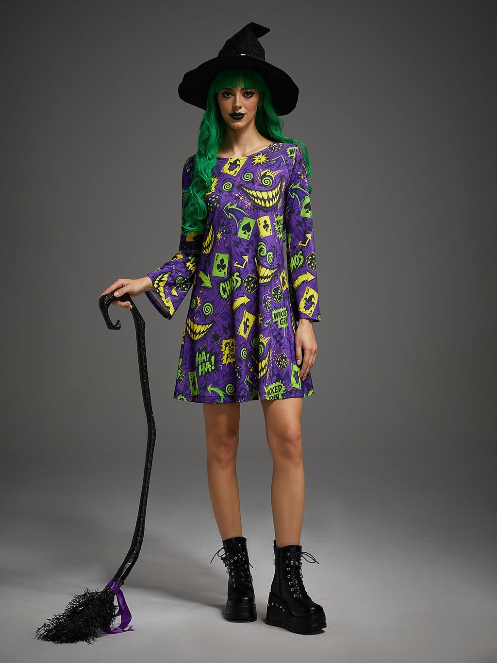 Women's Evil Jester Gothic Halloween Print Dress