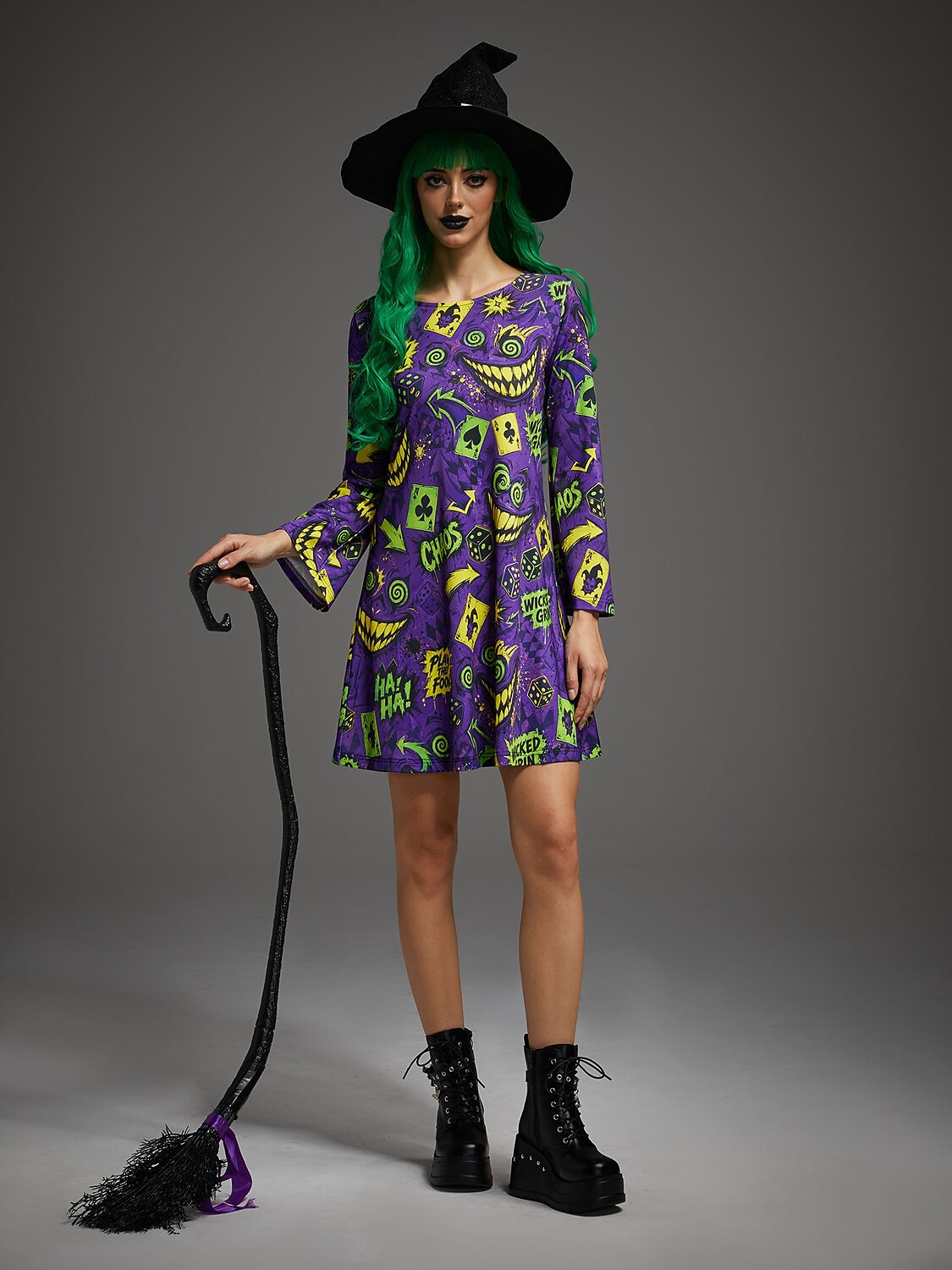 Women's Evil Jester Gothic Halloween Print Dress