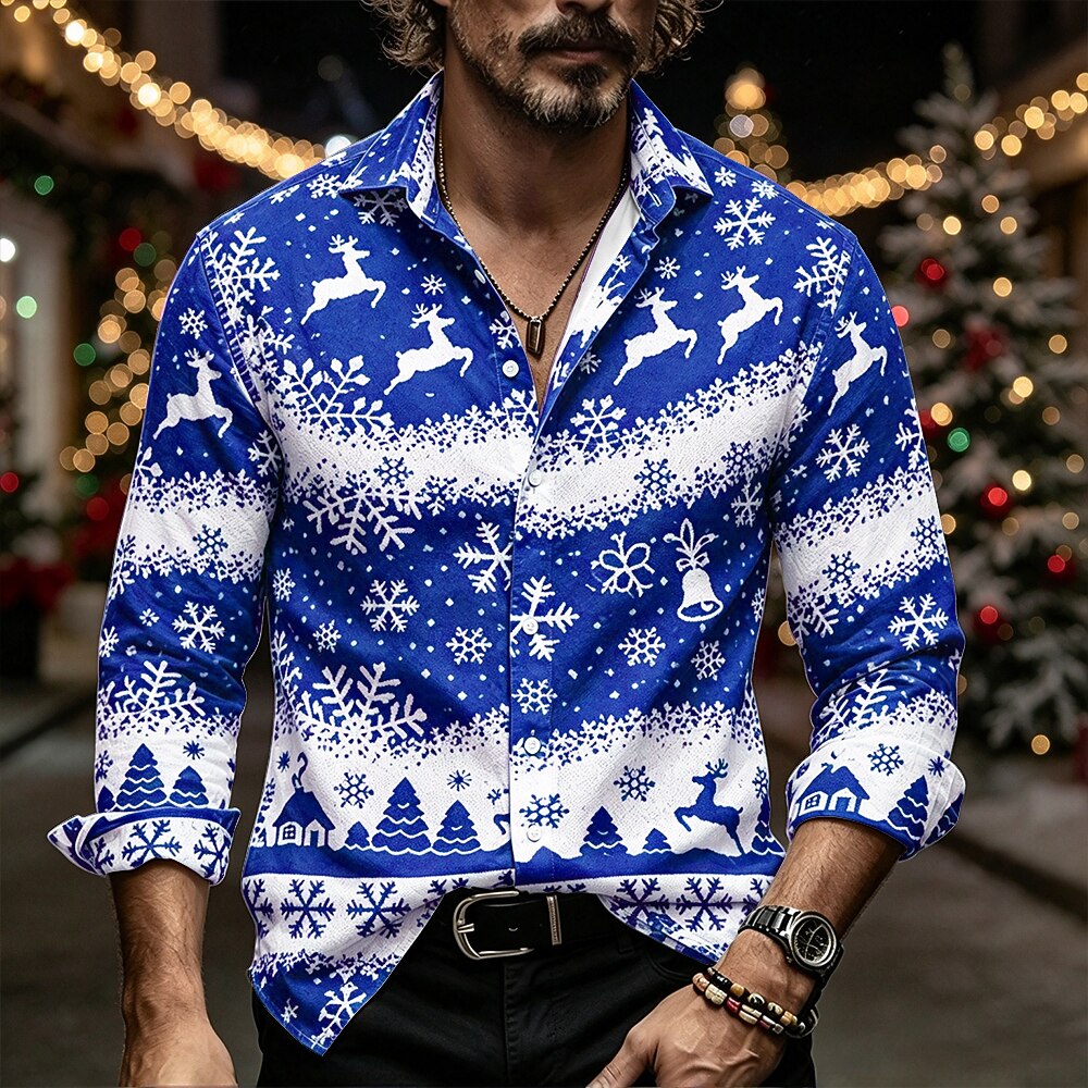 Christmas Elk Bell Button Shirt