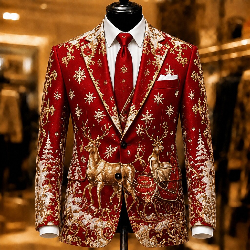 Men's White Reindeer Christmas Blazer