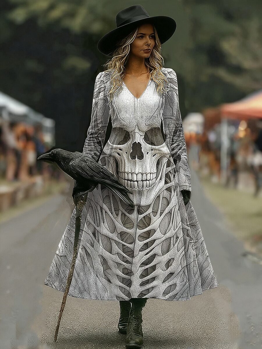 Women's Halloween Haunted Skull Maxi Dress