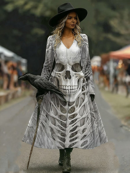 Women's Halloween Haunted Skull Maxi Dress