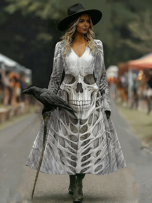 Women's Halloween Haunted Skull Maxi Dress