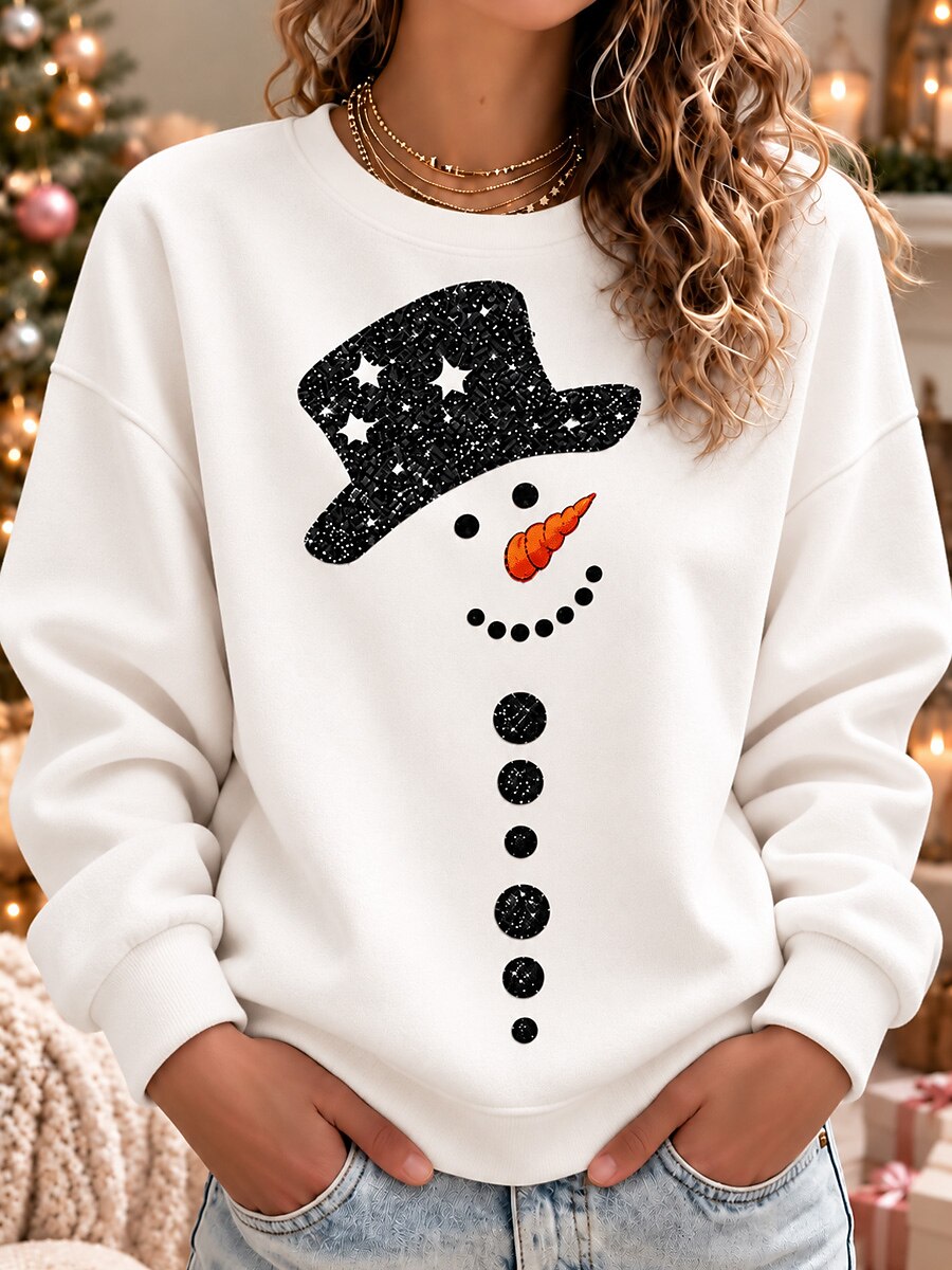 Snowman Graphic Women's Crewneck Pullover Sweatshirt