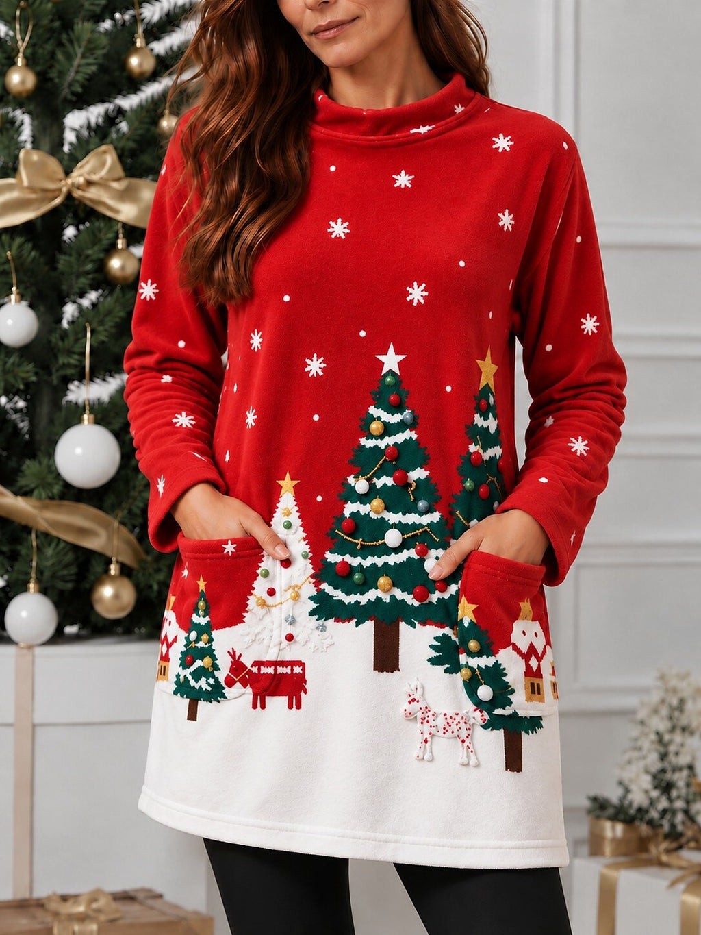 Christmas Tree Snowflake Long Sweatshirt