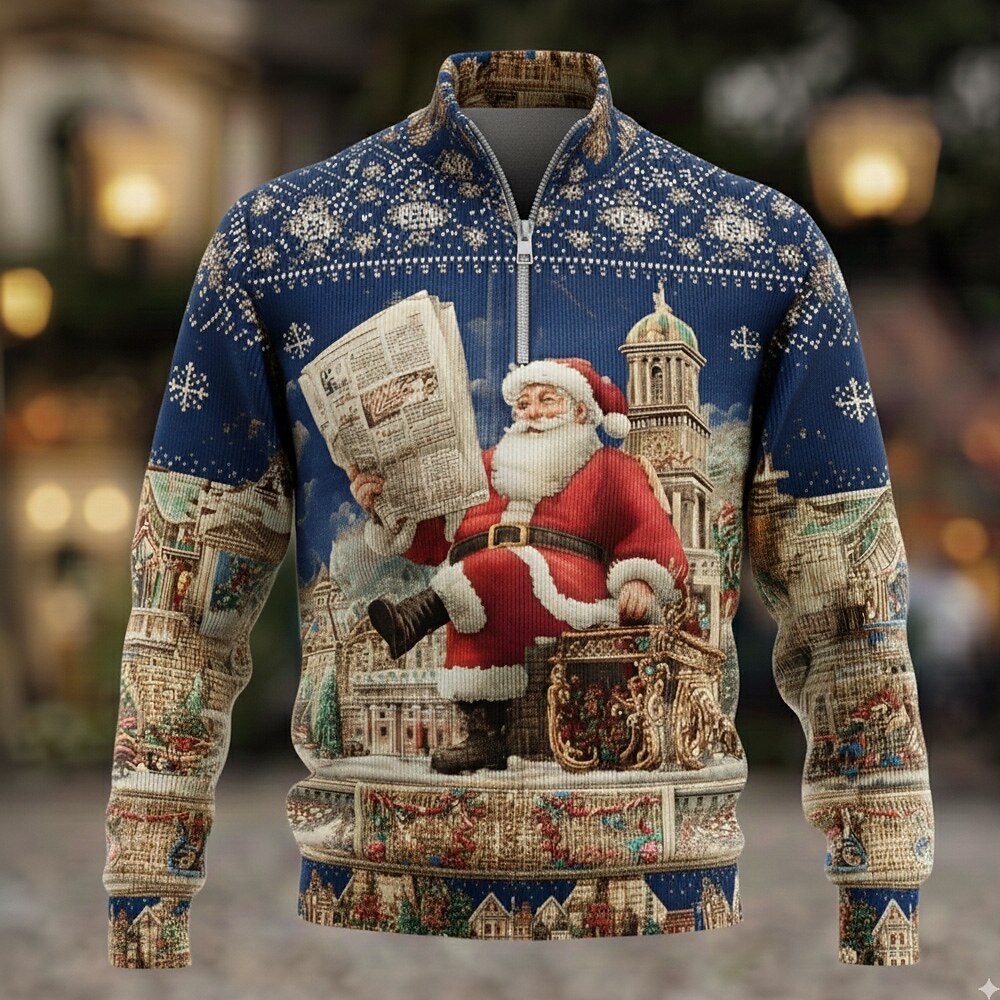 Men's Santa Christmas Quarter Zip Polo