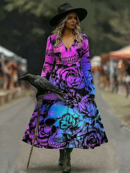 Women's Halloween Haunted Skull Maxi Dress