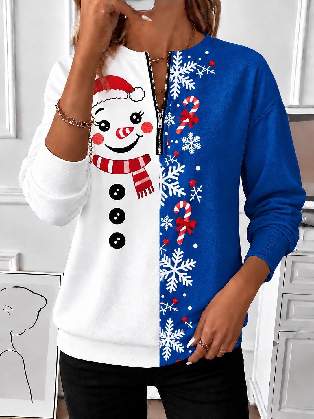 Christmas Abstract Graphic Zip Sweatshirt