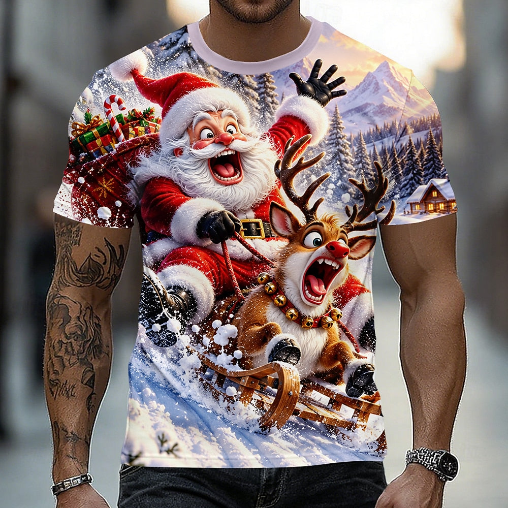 Men's Santa Reindeer Christmas Graphic Tee