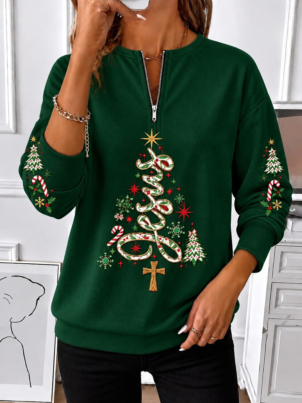 Women's Abstract Print Zip Up Sweatshirt
