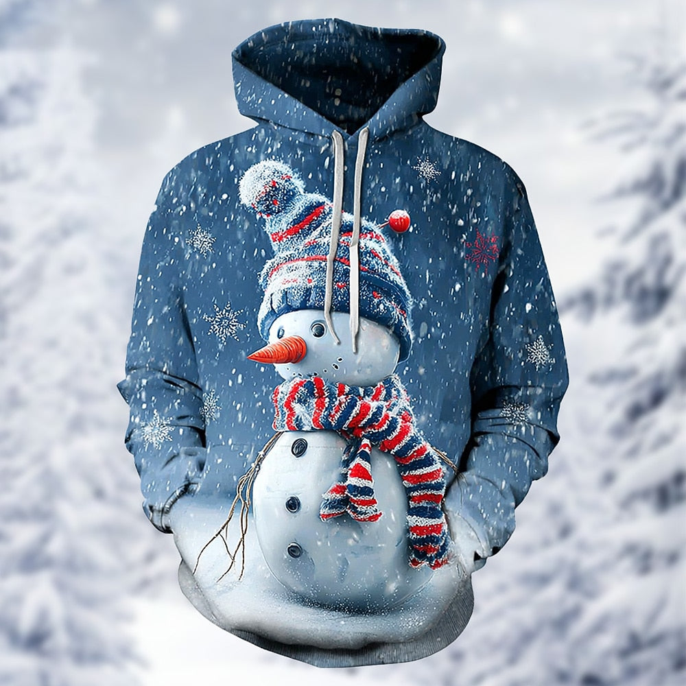 Snowman Christmas Casual Graphic Hoodie