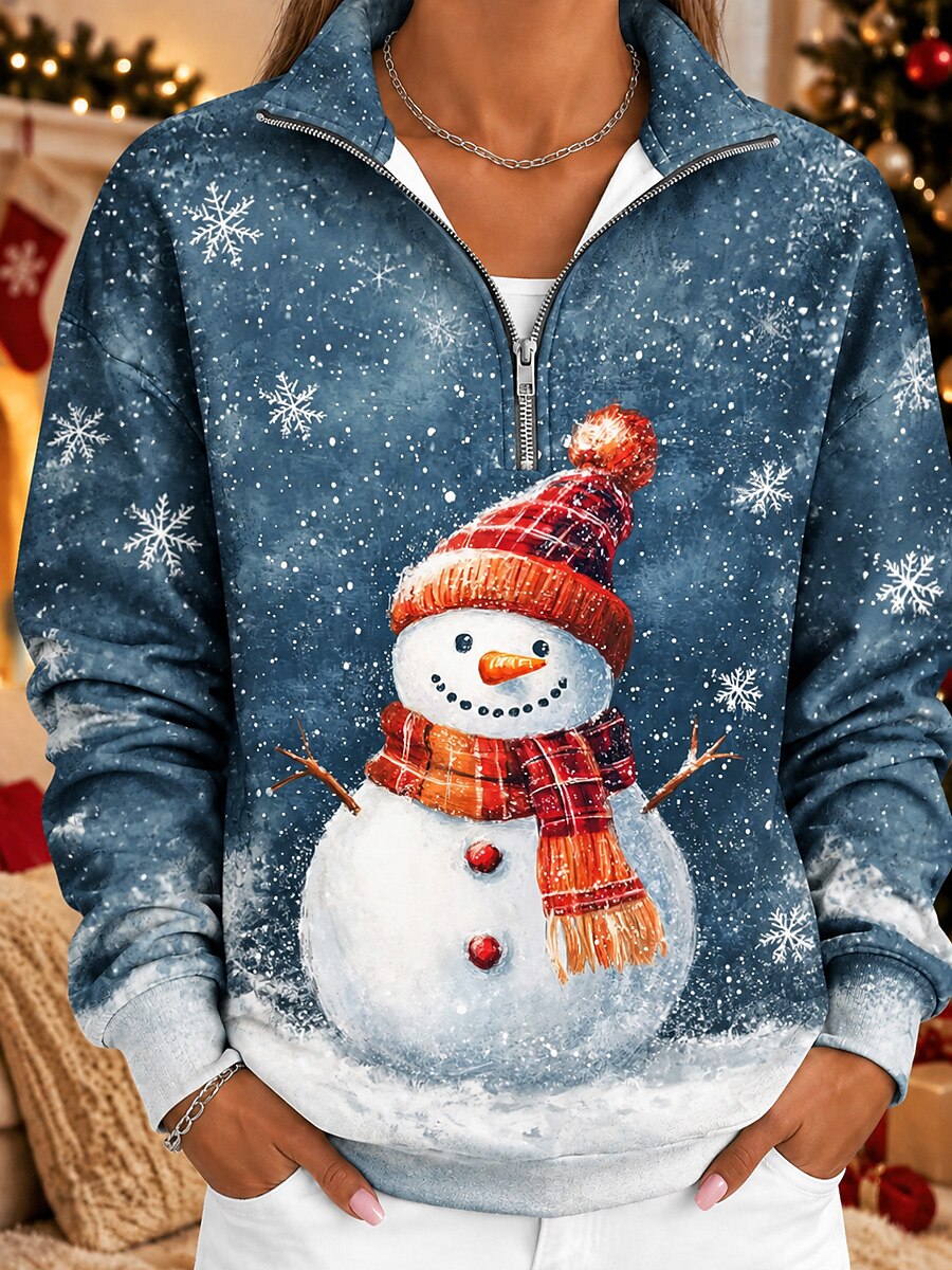 Women's Christmas Tree Snowflake Half Zip Sweatshirt