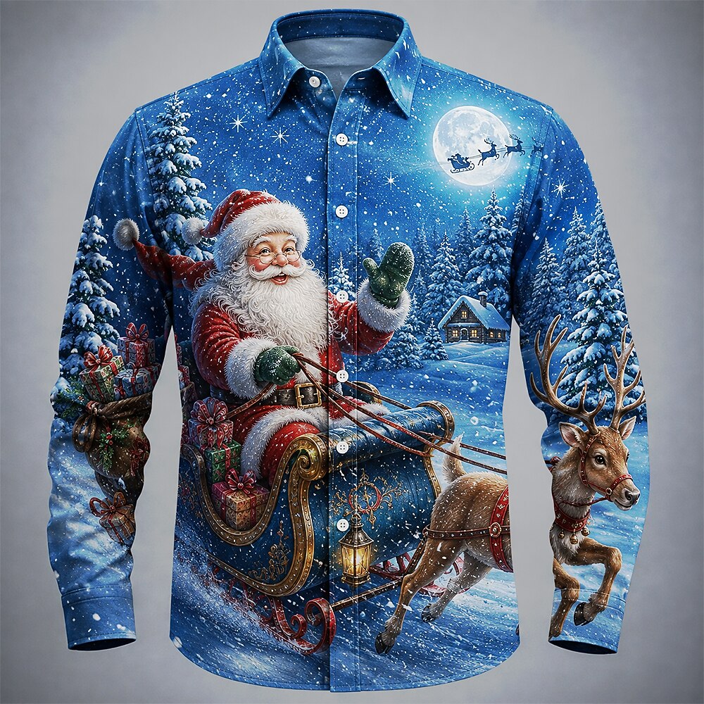 Santa Christmas Tree Bell Button Shirt
