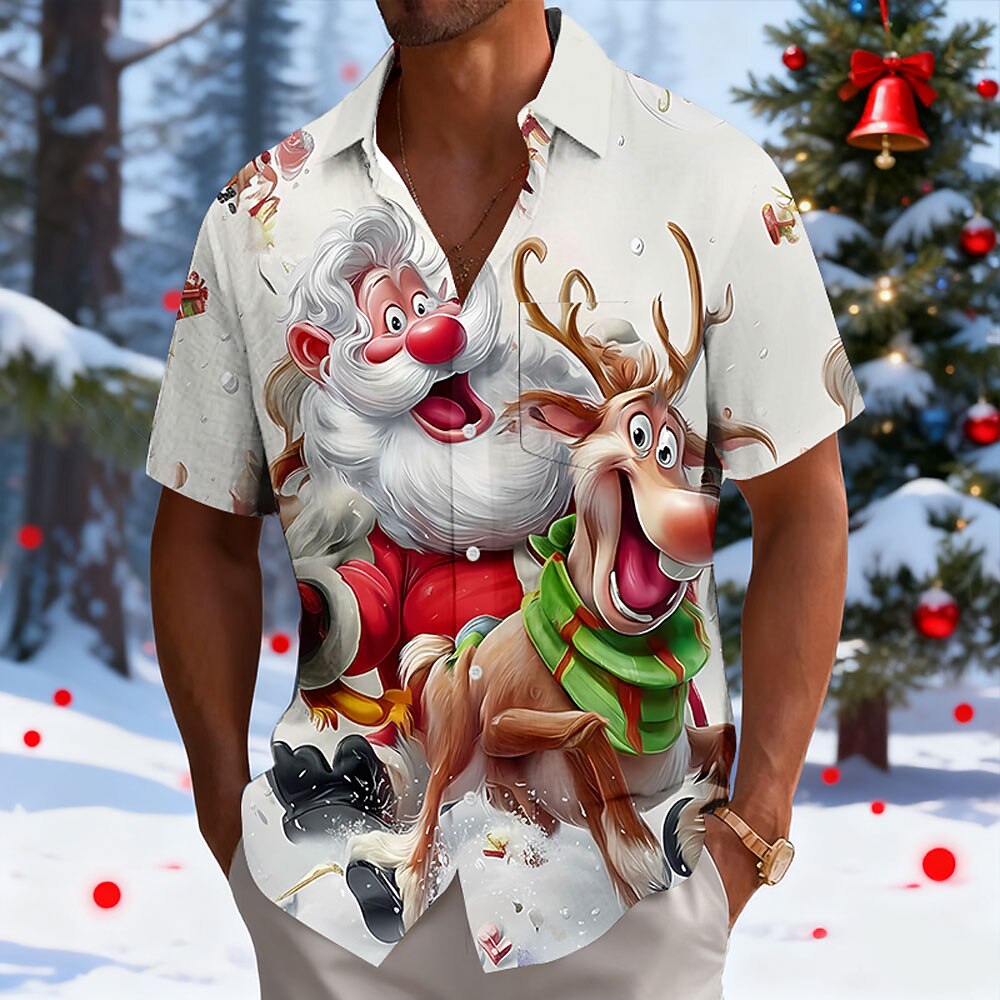Santa Reindeer Christmas Short Sleeve Shirt