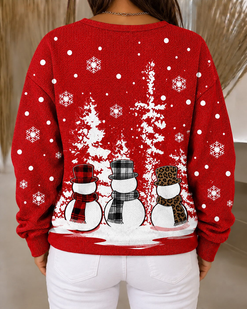 Santa Snowman Polka Dot Waffle Sweatshirt