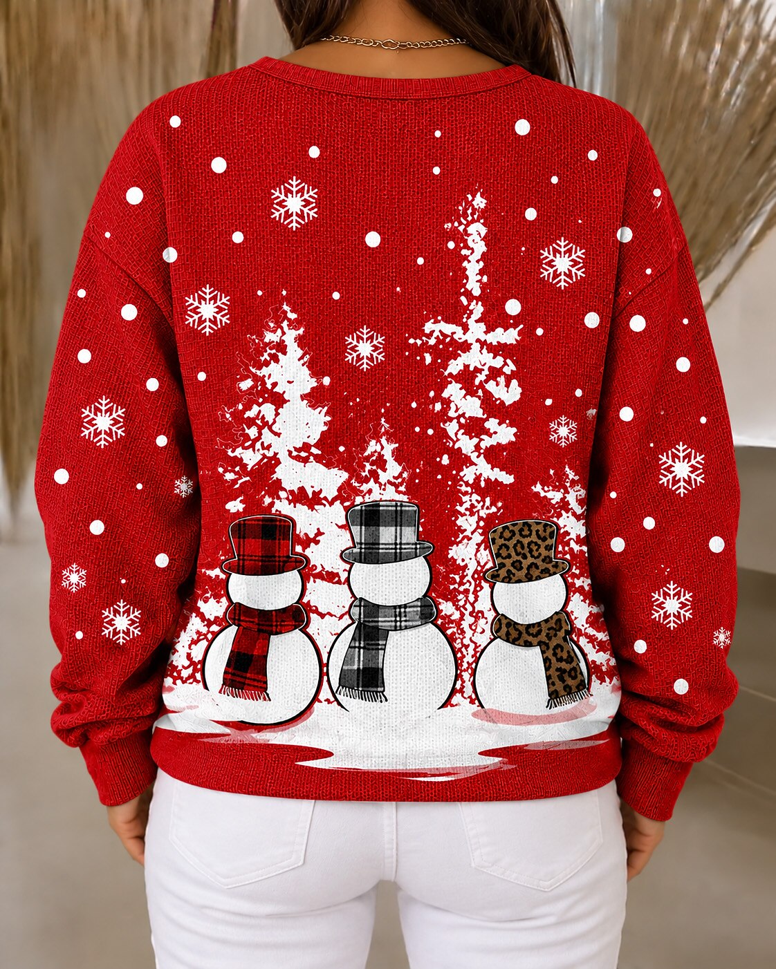 Santa Snowman Polka Dot Waffle Sweatshirt