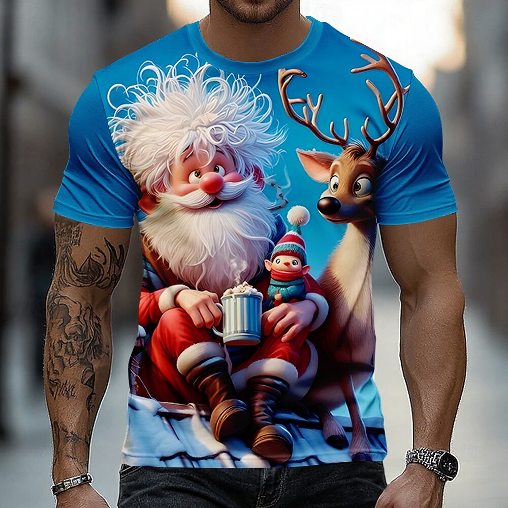 Men's Santa Reindeer Christmas Graphic Tee