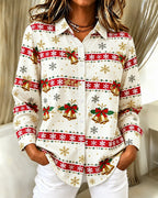 Women's Santa Snowman Christmas Button Shirt