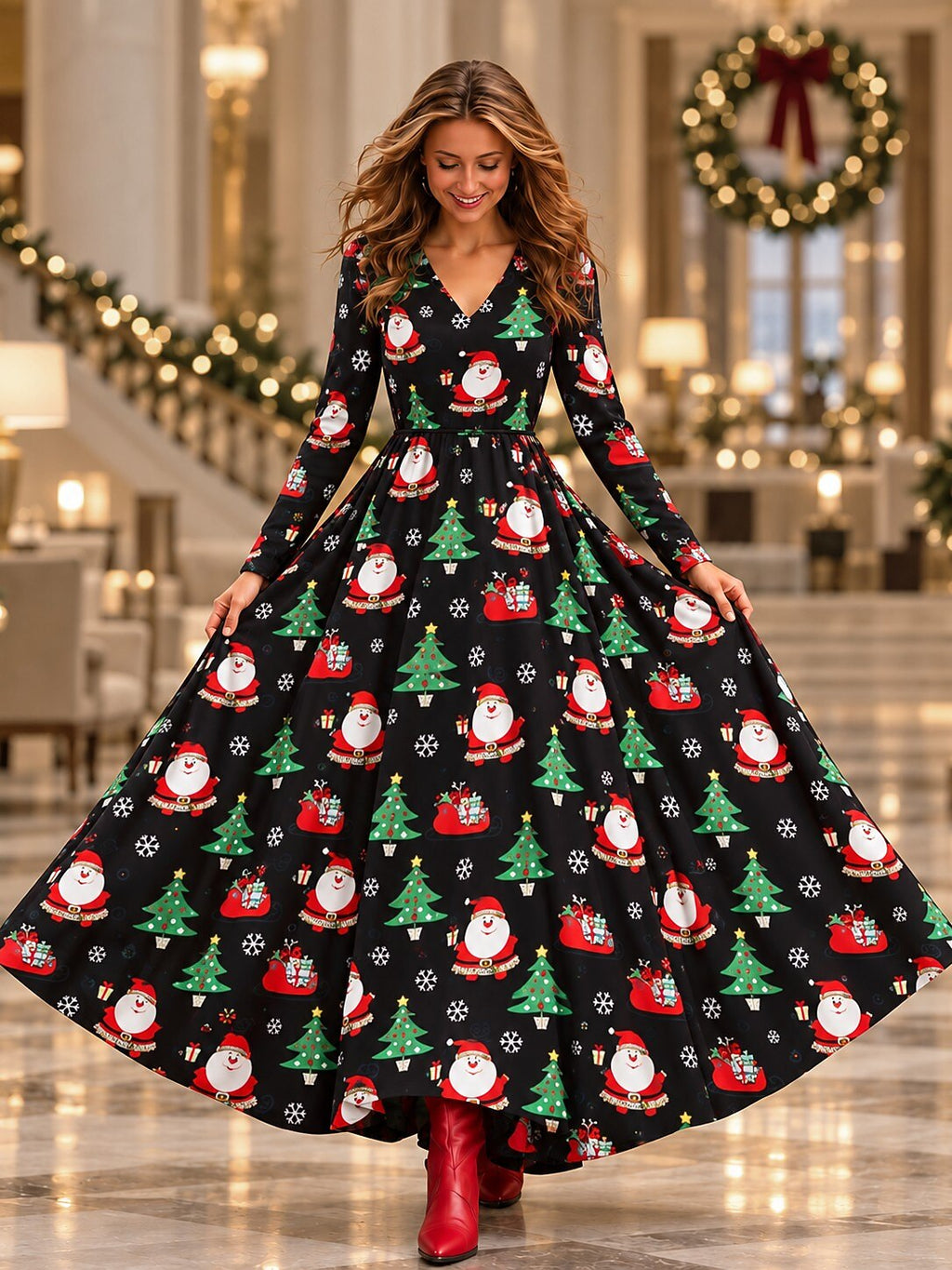 Women's Vintage Ombre Christmas Party Maxi Dress